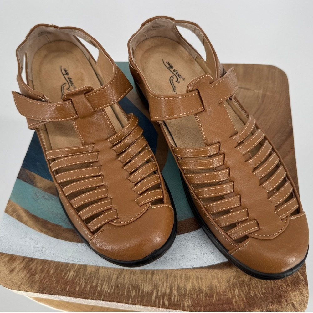 Easy Street‎ Fisherman Sandals Womens 9 Tan Comfort Wave Huarache Coastal Summer